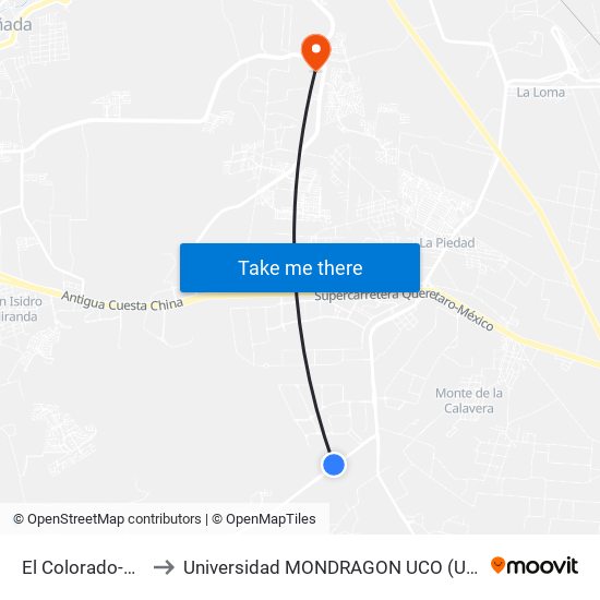 El Colorado-Cimatario Y Upq to Universidad MONDRAGON UCO (Universidad MONDRAGÓN MÉXICO) map
