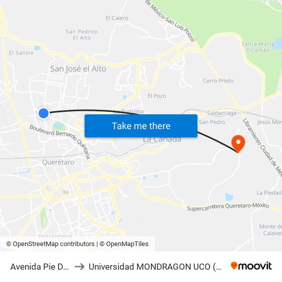 Avenida Pie De La Cuesta, 886 to Universidad MONDRAGON UCO (Universidad MONDRAGÓN MÉXICO) map