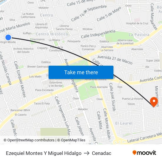 Ezequiel Montes Y Miguel Hidalgo to Cenadac map