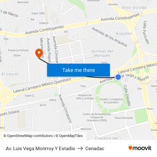 Av. Luis Vega Monrroy Y Estadio to Cenadac map