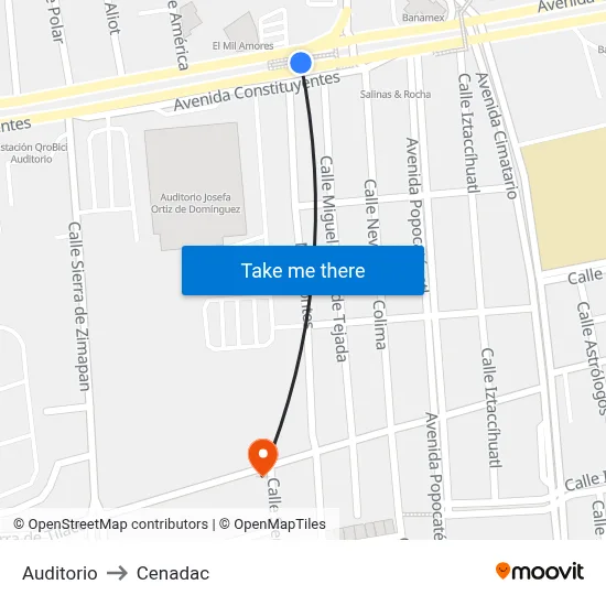 Auditorio to Cenadac map