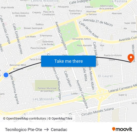 Tecnilogico Pte-Ote to Cenadac map