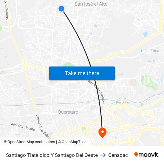 Santiago Tlatelolco Y Santiago Del Oeste to Cenadac map