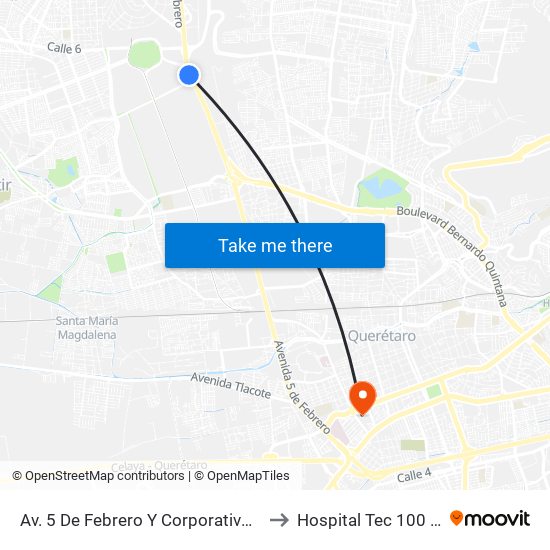 Av. 5 De Febrero Y Corporativo Santander to Hospital Tec 100 Torre 3 map
