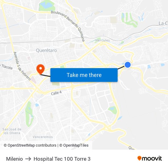 Milenio to Hospital Tec 100 Torre 3 map