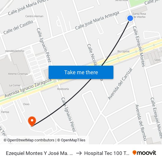 Ezequiel Montes Y José Ma. Arteaga to Hospital Tec 100 Torre 3 map