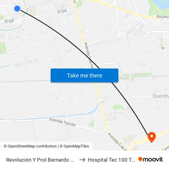 Revolución Y Prol Bernardo Quintana to Hospital Tec 100 Torre 3 map