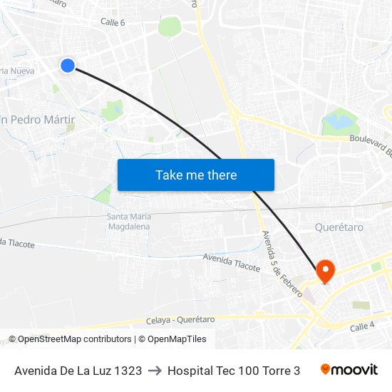 Avenida De La Luz 1323 to Hospital Tec 100 Torre 3 map