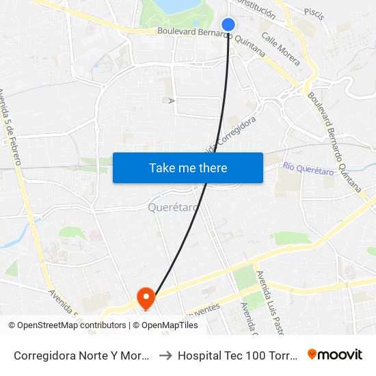 Corregidora Norte Y Morera to Hospital Tec 100 Torre 3 map