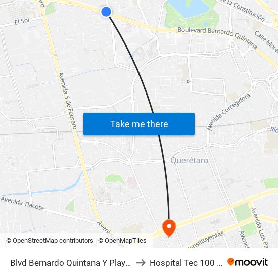 Blvd Bernardo Quintana Y Playa Condesa to Hospital Tec 100 Torre 3 map