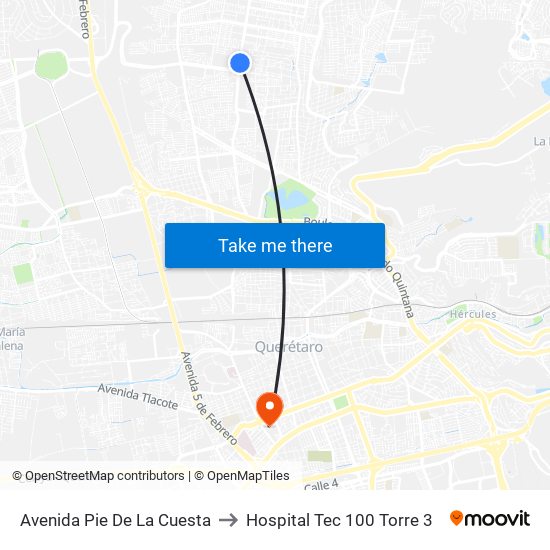 Avenida Pie De La Cuesta to Hospital Tec 100 Torre 3 map