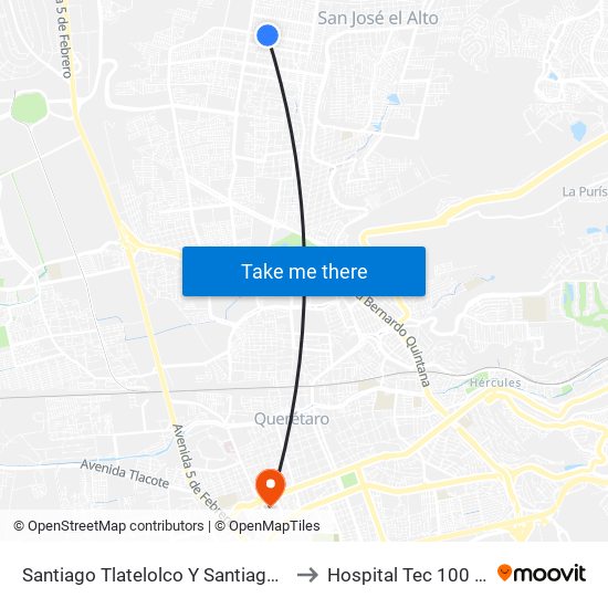 Santiago Tlatelolco Y Santiago Del Oeste to Hospital Tec 100 Torre 3 map