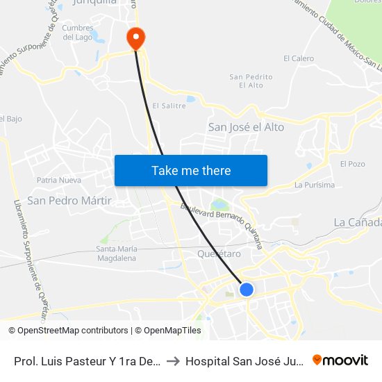 Prol. Luis Pasteur Y 1ra Del Laurel to Hospital San José Juriquilla map
