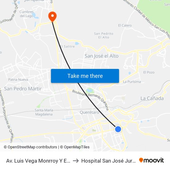 Av. Luis Vega Monrroy Y Estadio to Hospital San José Juriquilla map