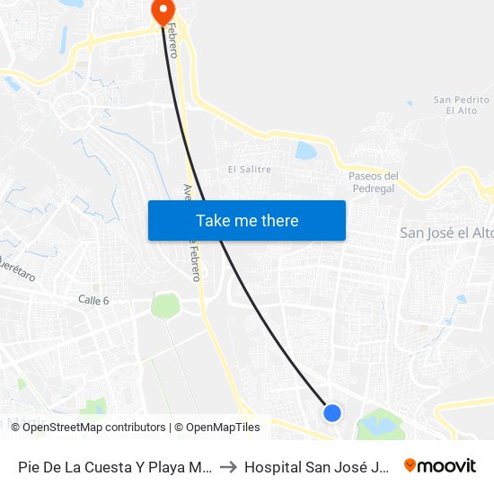 Pie De La Cuesta Y Playa Mocambo to Hospital San José Juriquilla map