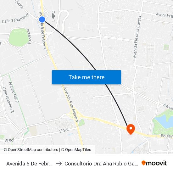 Avenida 5 De Febrero, Jurica to Consultorio Dra Ana Rubio Gastrocirugia 528 map