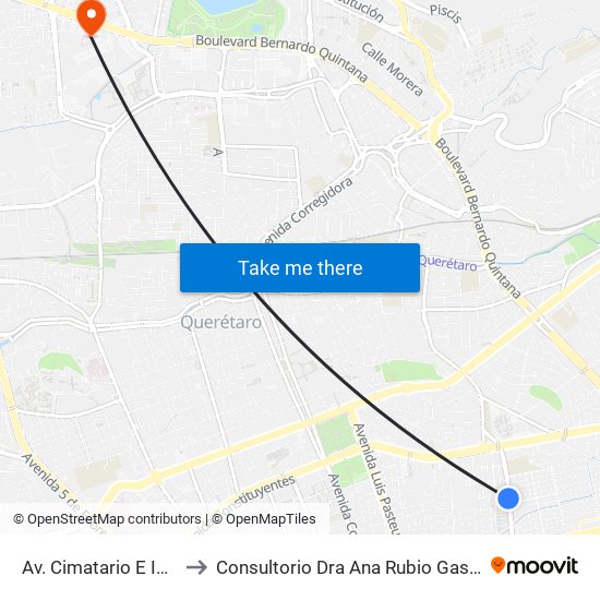 Av. Cimatario E Ingenieros to Consultorio Dra Ana Rubio Gastrocirugia 528 map