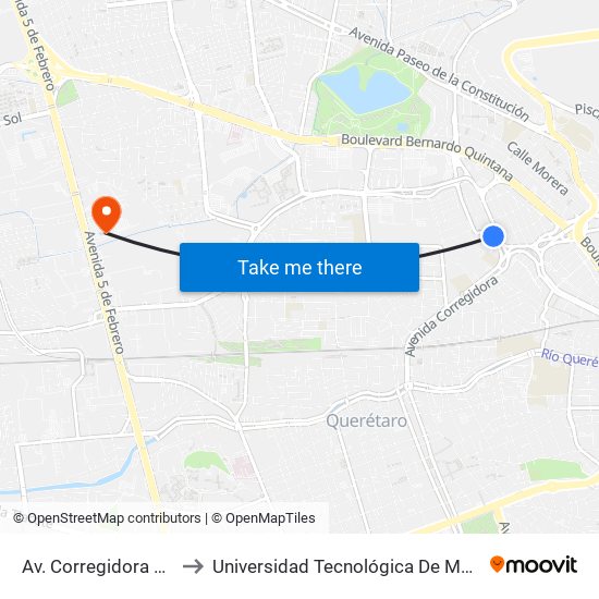 Av. Corregidora Y Plaza Dorada to Universidad Tecnológica De México Campus Querétaro map
