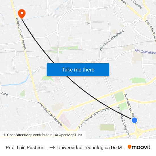 Prol. Luis Pasteur Y 1ra Del Laurel to Universidad Tecnológica De México Campus Querétaro map