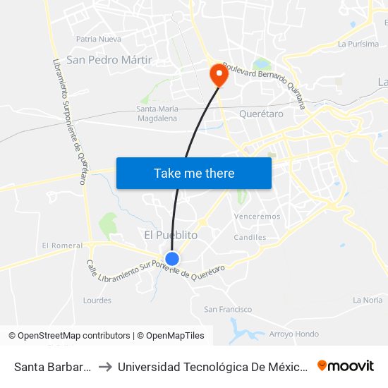 Santa Barbara Pte-Ote to Universidad Tecnológica De México Campus Querétaro map