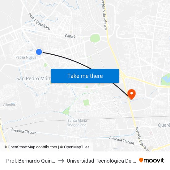 Prol. Bernardo Quintana Y Tarahumaras to Universidad Tecnológica De México Campus Querétaro map