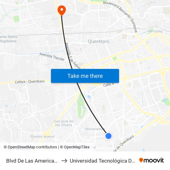 Blvd De Las Americas Y Blvd Gobernadores to Universidad Tecnológica De México Campus Querétaro map