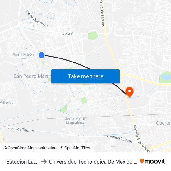 Estacion Las Torres to Universidad Tecnológica De México Campus Querétaro map