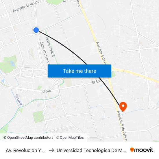 Av. Revolucion Y Cobaq Satelite to Universidad Tecnológica De México Campus Querétaro map