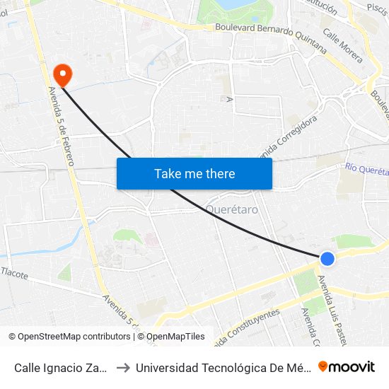 Calle Ignacio Zaragoza, 109_4 to Universidad Tecnológica De México Campus Querétaro map