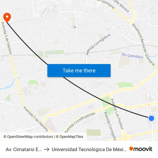 Av. Cimatario E Ingenieros to Universidad Tecnológica De México Campus Querétaro map