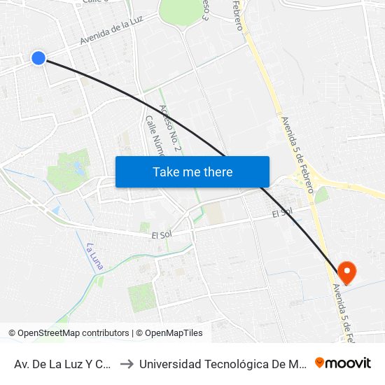 Av. De La Luz Y Cerro Del Capulín to Universidad Tecnológica De México Campus Querétaro map