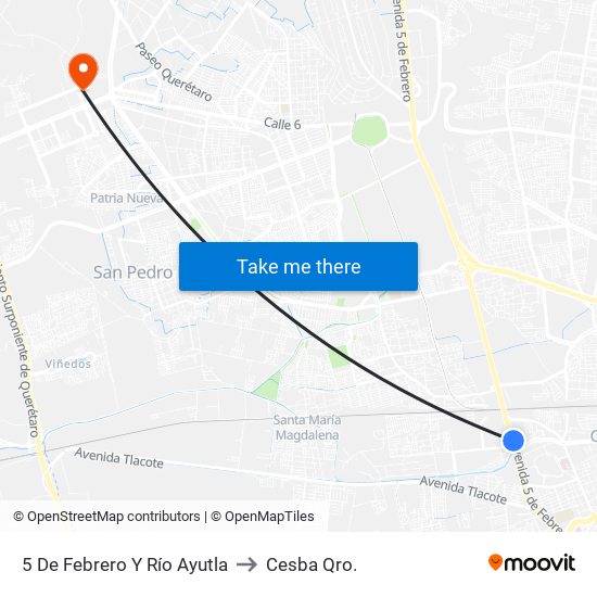 5 De Febrero Y Río Ayutla to Cesba Qro. map