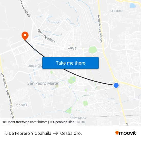 5 De Febrero Y Coahuila to Cesba Qro. map