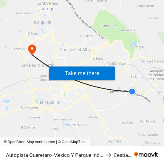 Autopista Queretaro-Mexico Y Parque Industrial El Marques to Cesba Qro. map