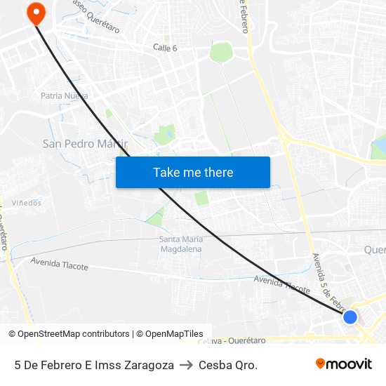 5 De Febrero E Imss Zaragoza to Cesba Qro. map