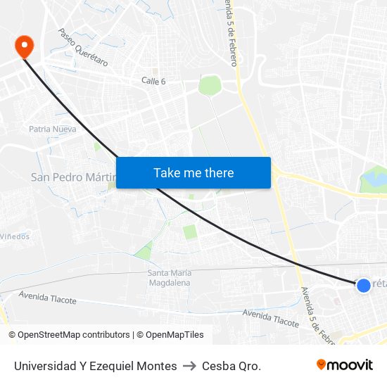 Universidad Y Ezequiel Montes to Cesba Qro. map