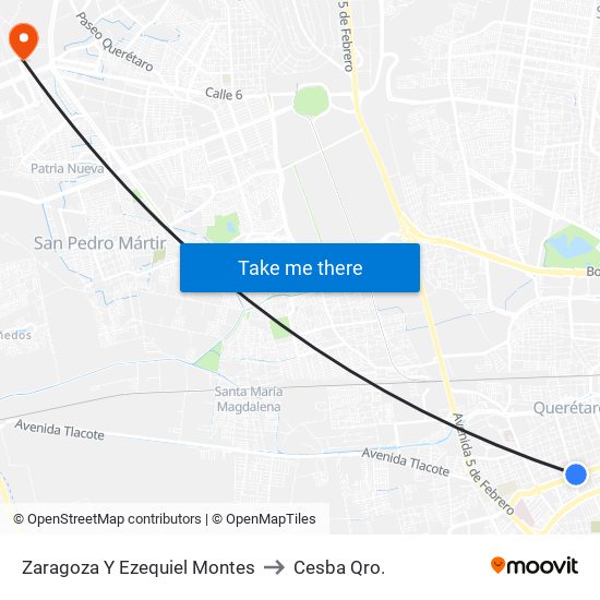 Zaragoza Y Ezequiel Montes to Cesba Qro. map