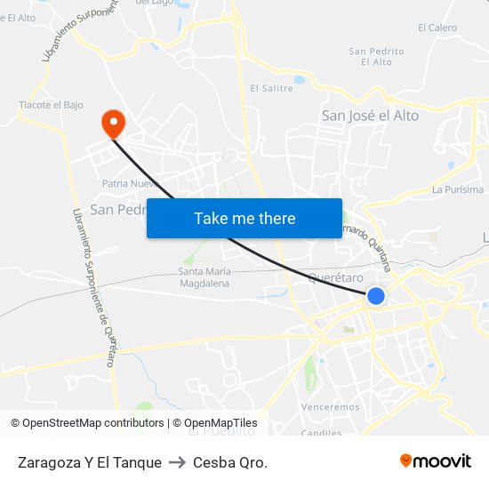 Zaragoza Y El Tanque to Cesba Qro. map