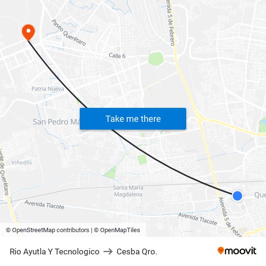 Rio Ayutla Y Tecnologico to Cesba Qro. map