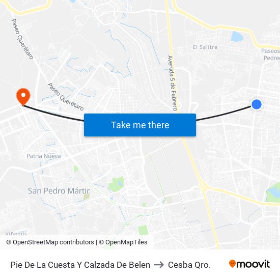 Pie De La Cuesta Y Calzada De Belen to Cesba Qro. map