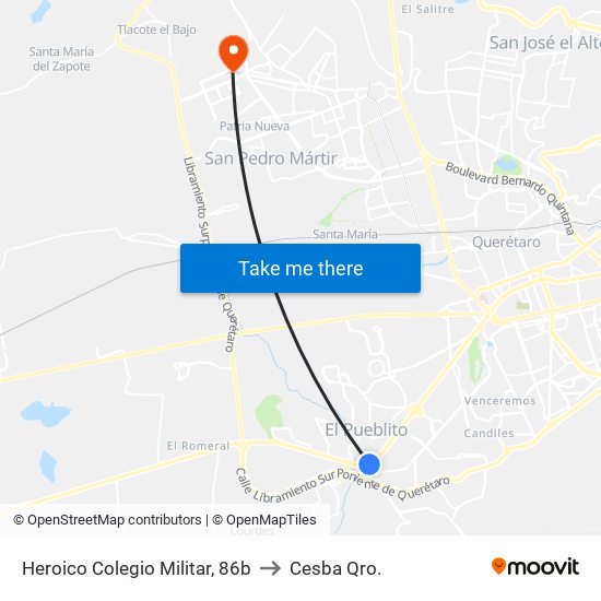 Heroico Colegio Militar, 86b to Cesba Qro. map