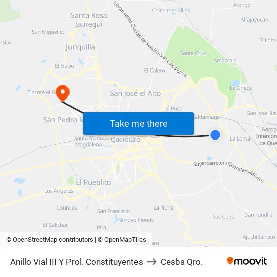 Anillo Vial III Y Prol. Constituyentes to Cesba Qro. map