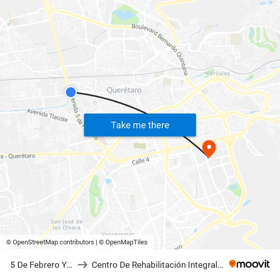 5 De Febrero Y Río Ayutla to Centro De Rehabilitación Integral De Querétaro (Criq) map