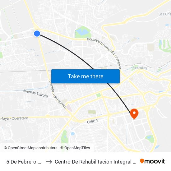 5 De Febrero Y Coahuila to Centro De Rehabilitación Integral De Querétaro (Criq) map