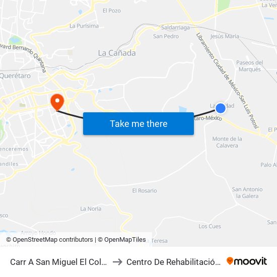 Carr A San Miguel El Colorado Y Calle San Juan Del Río to Centro De Rehabilitación Integral De Querétaro (Criq) map