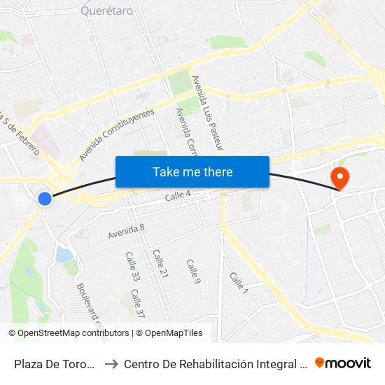 Plaza De Toros Ote - Pte to Centro De Rehabilitación Integral De Querétaro (Criq) map