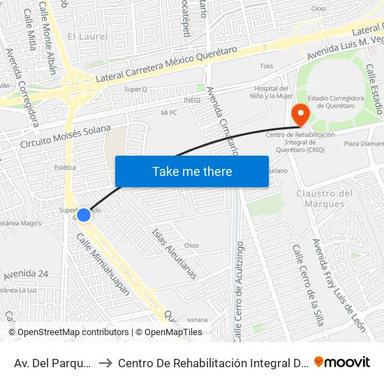 Av. Del Parque Y Garis to Centro De Rehabilitación Integral De Querétaro (Criq) map