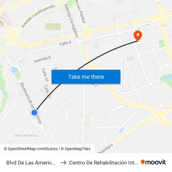 Blvd De Las Americas Y Enrique Bordes to Centro De Rehabilitación Integral De Querétaro (Criq) map