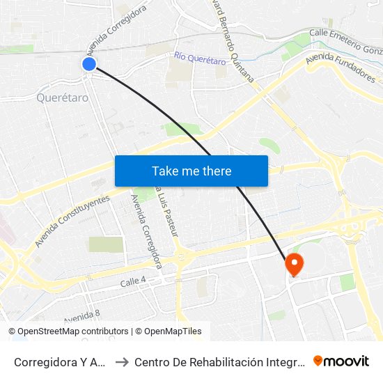 Corregidora Y Av.Universidad to Centro De Rehabilitación Integral De Querétaro (Criq) map