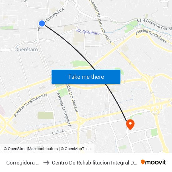 Corregidora Y Cerrito to Centro De Rehabilitación Integral De Querétaro (Criq) map